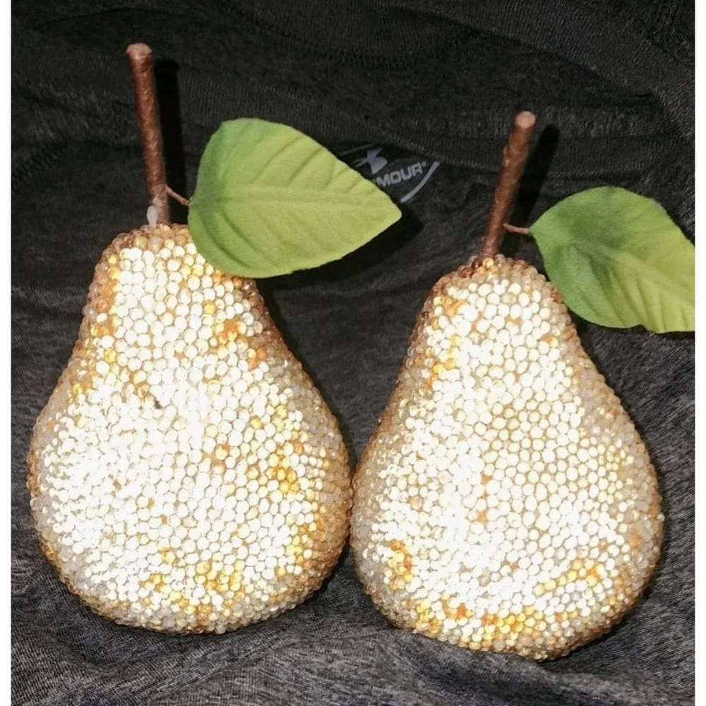 2 VTG PIER 1 Beaded Jeweled Pears Sugared Faux Fruit 5